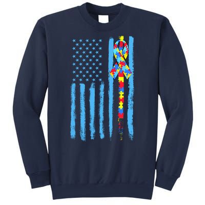 Autism Awareness Puzzle American Flag Sweatshirt