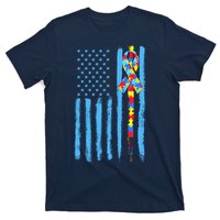 Autism Awareness Puzzle American Flag T-Shirt