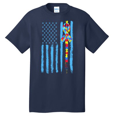 Autism Awareness Puzzle American Flag Tall T-Shirt