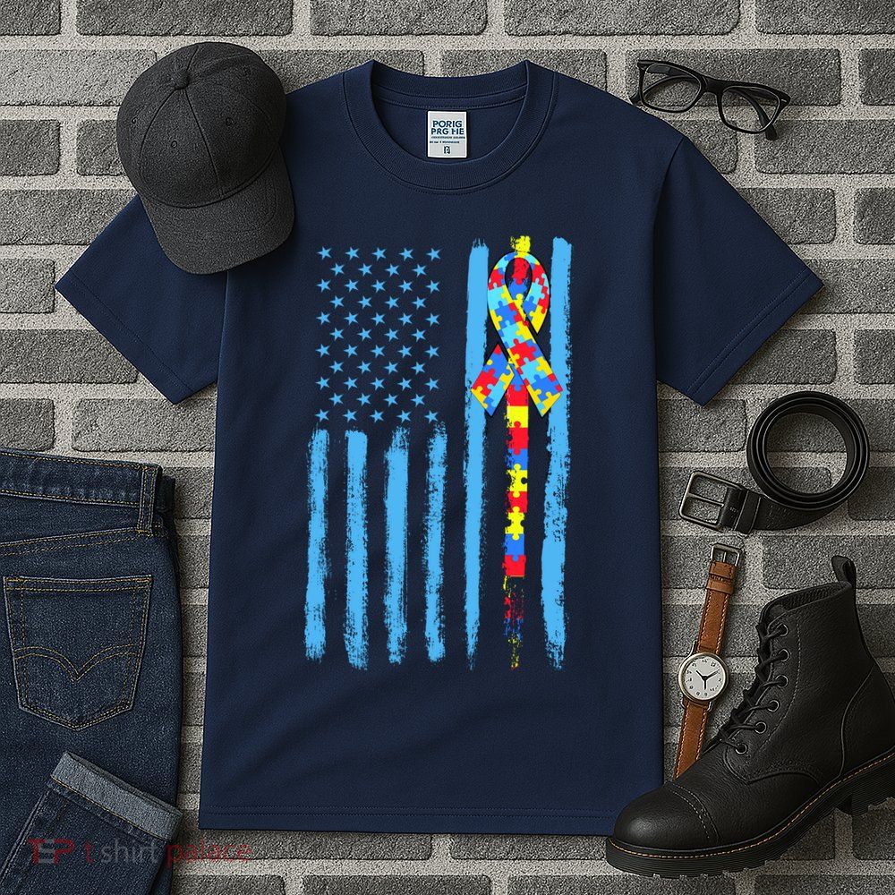 Autism Awareness Puzzle American Flag Tall T-Shirt