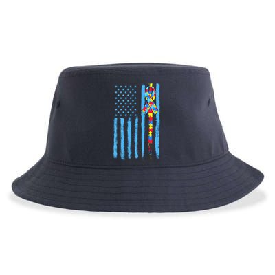 Autism Awareness Puzzle American Flag Sustainable Bucket Hat