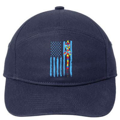 Autism Awareness Puzzle American Flag 7-Panel Snapback Hat