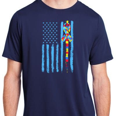 Autism Awareness Puzzle American Flag Adult ChromaSoft Performance T-Shirt