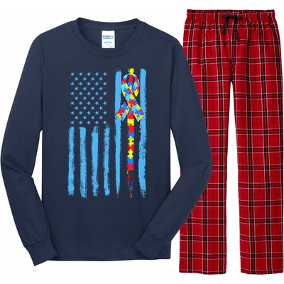 Autism Awareness Puzzle American Flag Long Sleeve Pajama Set