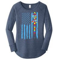 Autism Awareness Puzzle American Flag Women's Perfect Tri Tunic Long Sleeve Shirt