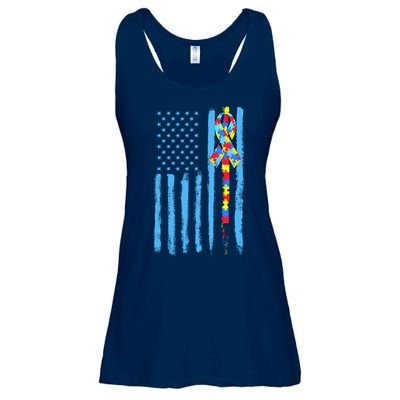 Autism Awareness Puzzle American Flag Ladies Essential Flowy Tank