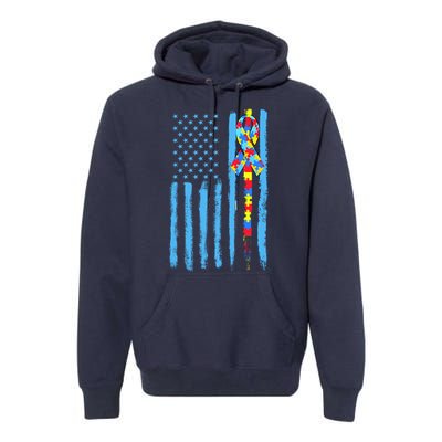 Autism Awareness Puzzle American Flag Premium Hoodie