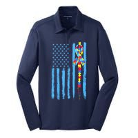 Autism Awareness Puzzle American Flag Silk Touch Performance Long Sleeve Polo