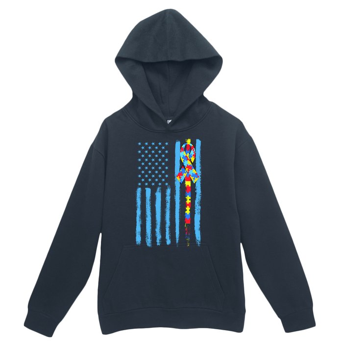 Autism Awareness Puzzle American Flag Urban Pullover Hoodie