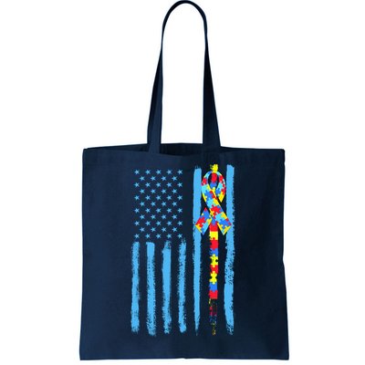 Autism Awareness Puzzle American Flag Tote Bag