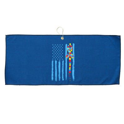 Autism Awareness Puzzle American Flag Large Microfiber Waffle Golf Towel