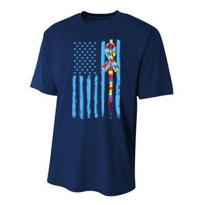 Autism Awareness Puzzle American Flag Performance Sprint T-Shirt