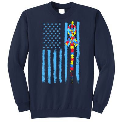 Autism Awareness Puzzle American Flag Tall Sweatshirt