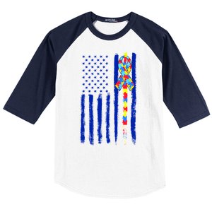 Autism Awareness Puzzle American Flag Baseball Sleeve Shirt