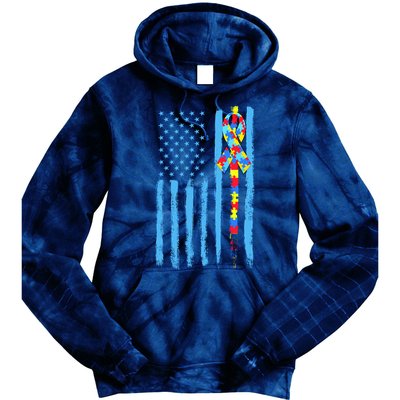 Autism Awareness Puzzle American Flag Tie Dye Hoodie