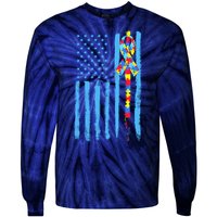 Autism Awareness Puzzle American Flag Tie-Dye Long Sleeve Shirt