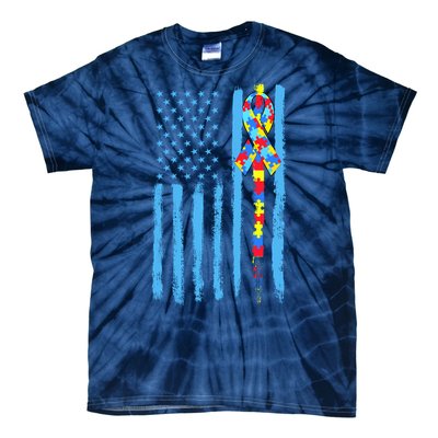 Autism Awareness Puzzle American Flag Tie-Dye T-Shirt