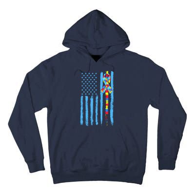 Autism Awareness Puzzle American Flag Tall Hoodie