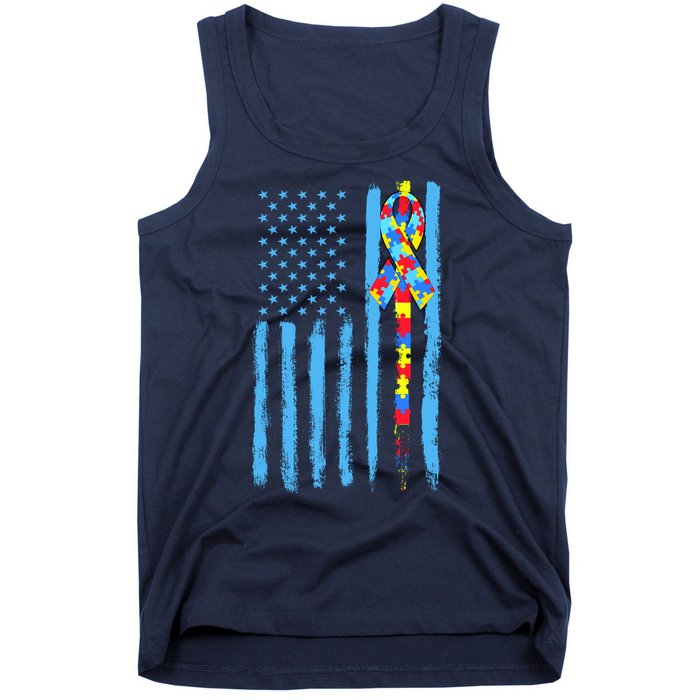 Autism Awareness Puzzle American Flag Tank Top