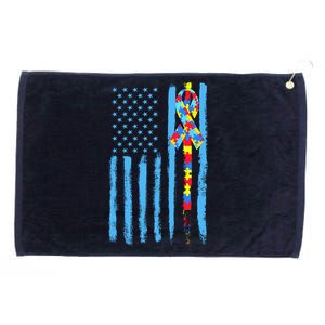 Autism Awareness Puzzle American Flag Grommeted Golf Towel