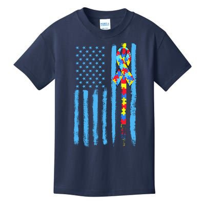 Autism Awareness Puzzle American Flag Kids T-Shirt