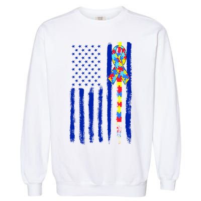 Autism Awareness Puzzle American Flag Garment-Dyed Sweatshirt