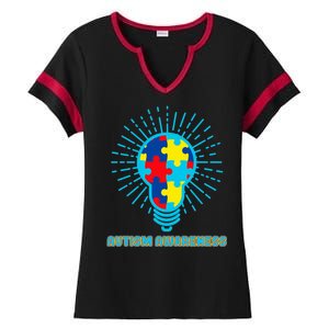 Autism Awareness Puzzle Light Bulb Ladies Halftime Notch Neck Tee