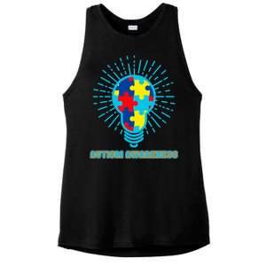 Autism Awareness Puzzle Light Bulb Ladies PosiCharge Tri-Blend Wicking Tank