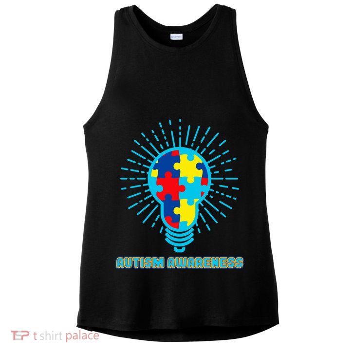 Autism Awareness Puzzle Light Bulb Ladies PosiCharge Tri-Blend Wicking Tank
