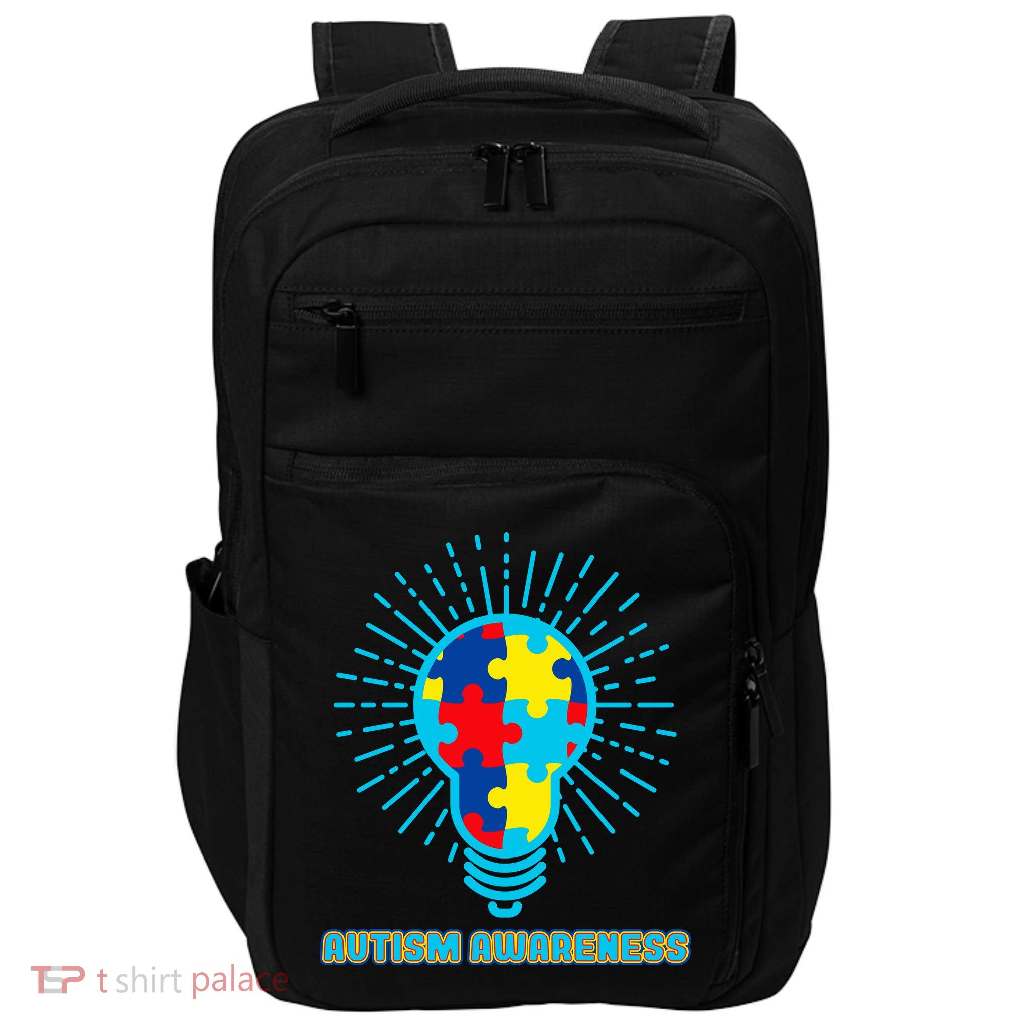 Autism Awareness Puzzle Light Bulb Impact Tech Backpack