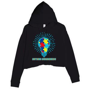 Autism Awareness Puzzle Light Bulb Crop Fleece Hoodie