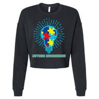 Autism Awareness Puzzle Light Bulb Cropped Pullover Crew