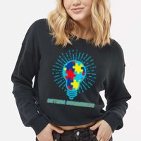 Autism Awareness Puzzle Light Bulb Cropped Pullover Crew