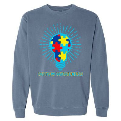 Autism Awareness Puzzle Light Bulb Garment-Dyed Sweatshirt