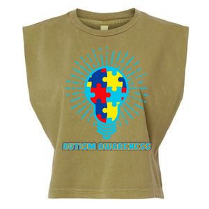 Autism Awareness Puzzle Light Bulb Garment-Dyed Women's Muscle Tee