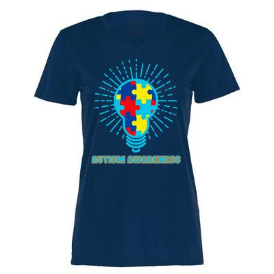 Autism Awareness Puzzle Light Bulb Women's Momentum V-Neck T-Shirt