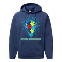 Autism Awareness Puzzle Light Bulb Performance Fleece Hoodie