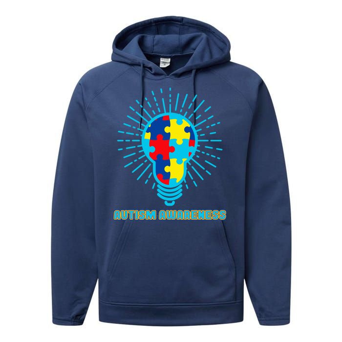 Autism Awareness Puzzle Light Bulb Performance Fleece Hoodie