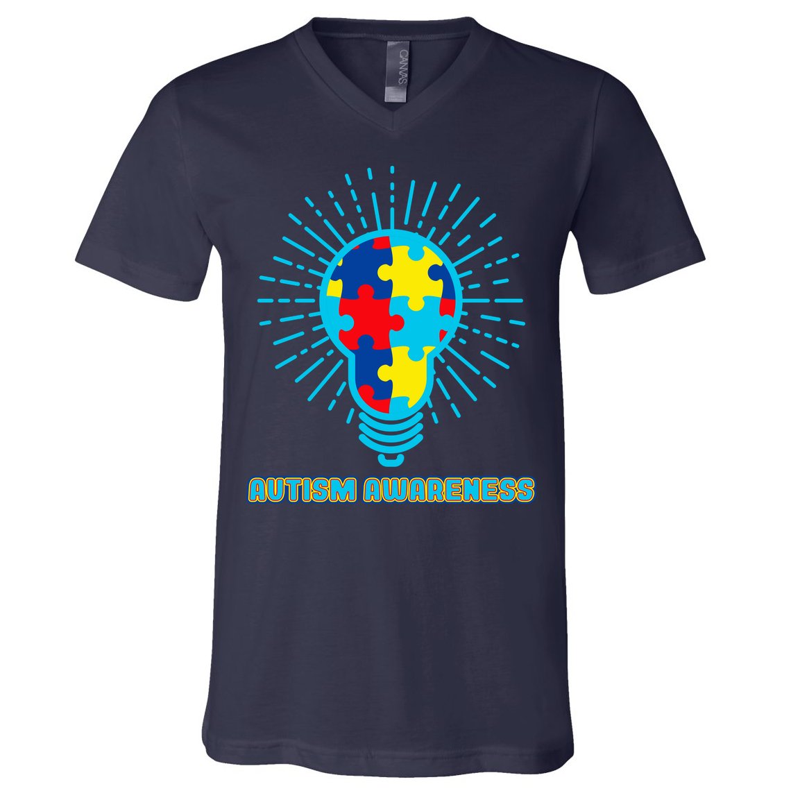 Autism Awareness Puzzle Light Bulb V-Neck T-Shirt