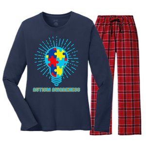 Autism Awareness Puzzle Light Bulb Women's Long Sleeve Flannel Pajama Set 