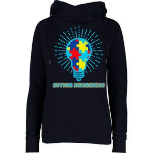 Autism Awareness Puzzle Light Bulb Womens Funnel Neck Pullover Hood