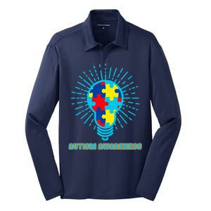 Autism Awareness Puzzle Light Bulb Silk Touch Performance Long Sleeve Polo