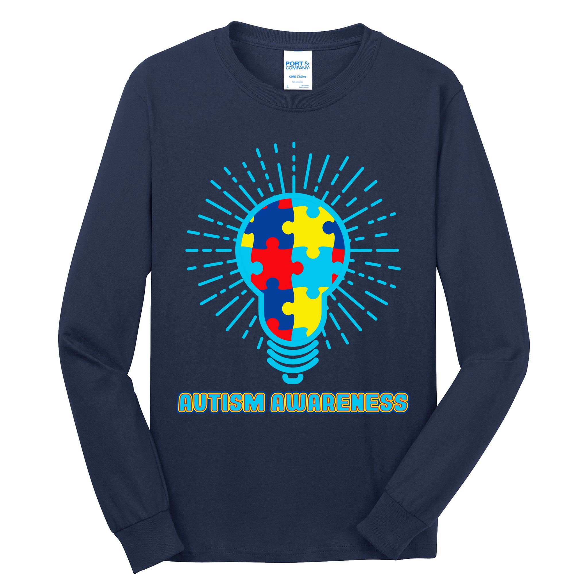 Autism Awareness Puzzle Light Bulb Tall Long Sleeve T-Shirt