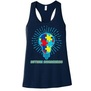 Autism Awareness Puzzle Light Bulb Women's Racerback Tank