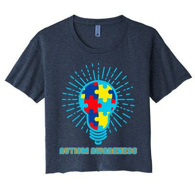 Autism Awareness Puzzle Light Bulb Crop Top