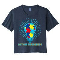 Autism Awareness Puzzle Light Bulb Women's Crop Top Tee