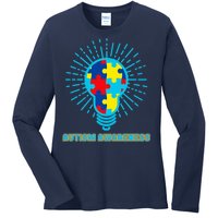 Autism Awareness Puzzle Light Bulb Ladies Long Sleeve Shirt