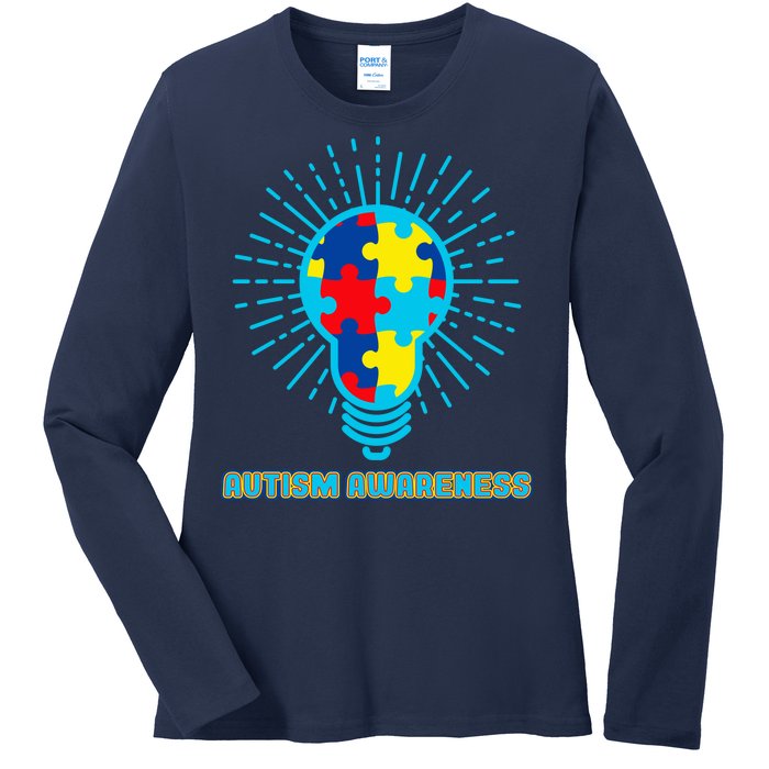 Autism Awareness Puzzle Light Bulb Ladies Long Sleeve Shirt