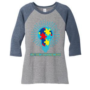 Autism Awareness Puzzle Light Bulb Women's Tri-Blend 3/4-Sleeve Raglan Shirt