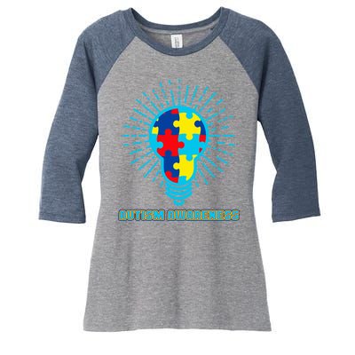 Autism Awareness Puzzle Light Bulb Women's Tri-Blend 3/4-Sleeve Raglan Shirt